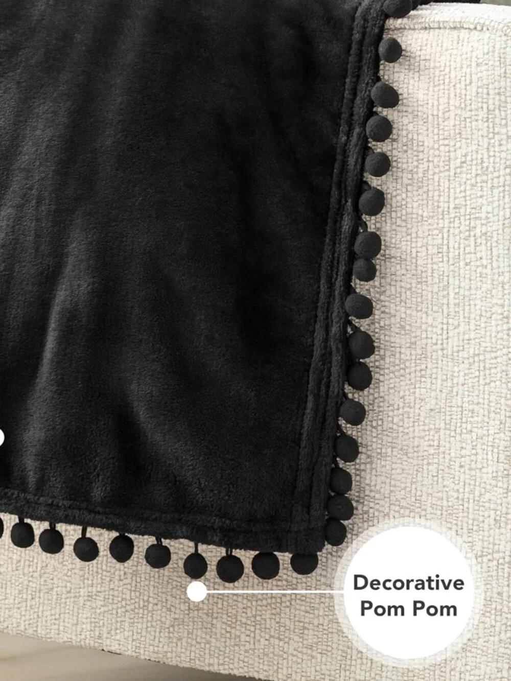 Pom Pom Fringe Velvet Blanket 50x60